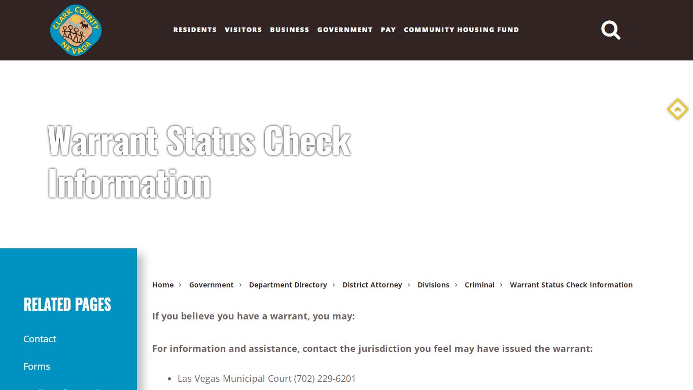Warrant Status Check Information - Clark County, Nevada